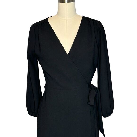 J. Crew 365 Black Crepe Long Sleeve Mini Wrap Dress | Size 2 - Picture 6 of 10